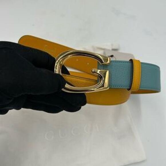 Men's Gucci, two tone, leather belt, memorable buckle size 100 cm/40 inches - Picture 11 of 16